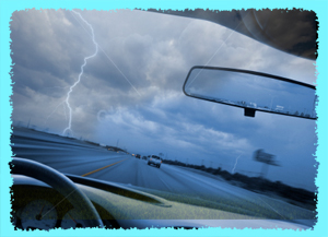 Lighning storm seen from inside car